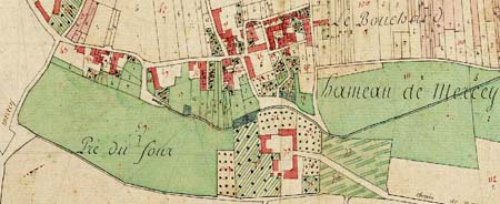 Montbellet : hameau de Mercey extrait du plan napoléonien (1808)