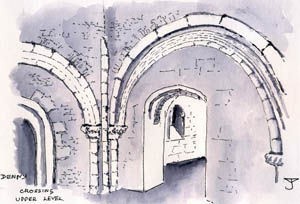 Denny : Chapel - Crossing upper level - Drawing by John Yarnold