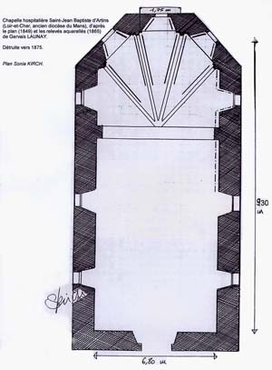 Artins : plan de la chapelle Saint-Jean-Baptiste, par Sonia KIRCH-ABAD et selon G. LAUNAY