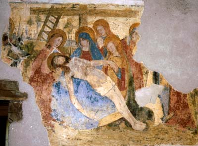 Mormant : peinture murale, la déploration du Christ (XVIe siècle)